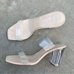 BP Nordstrom Sexy NUDE CLEAR DOUBLE STRAP Heels Sandals Shoes 8.5 Clubbing